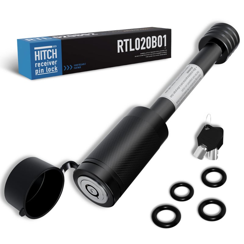 RETRUE Trailer Hitch Locks  5/8"" Locking Hitch Pin for 2"" and 2 1/2"" Receiver Class III IV Hitch  Tow Hitch Pin Lock Dia 3-1/2  Long Pin with O-Rings Weatherproof Caps for Trailer Truck Car Boat - Image 1